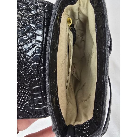 Brahmin Charcoal Magnetic Flap Small Crossbody Purse Bag Croc Embossed Leather - Picture 7 of 13